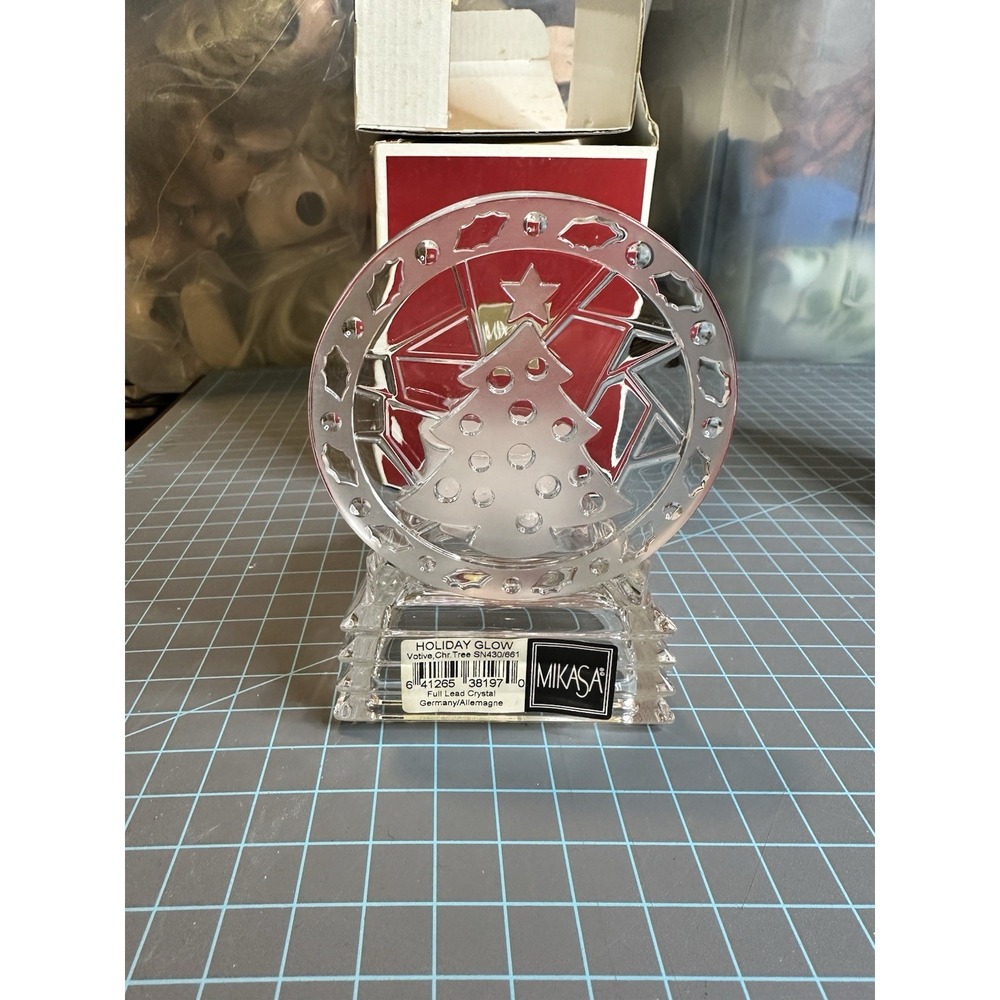 NIB Mikasa Lead Crystal Germany Holiday Glow Votive Holiday Candle Holder